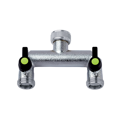 Tecuro Distributore A Y A 2 Vie Con Rubinetti Di Intercettazione - Ottone Cromato, Attacchi 3/4", Manici In Metallo Laccato Nero